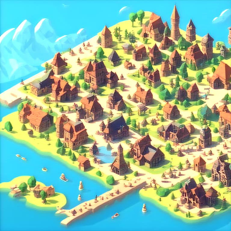isometric village, vectorartz. Flux pro prompts